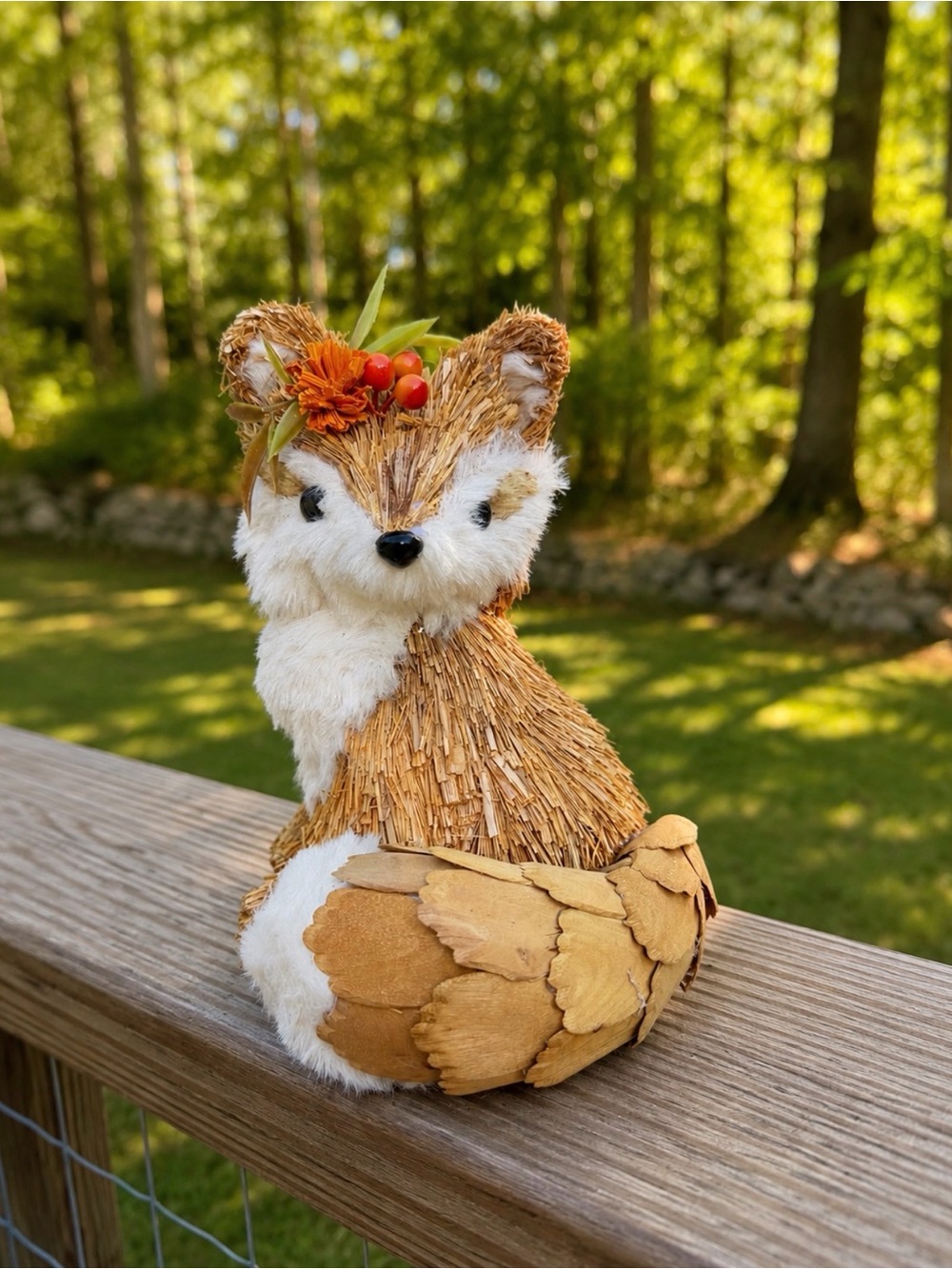 🦊 Autumn Sisal Fox & Wreath | For Centerpiece or Hang - Picture 3 of 15